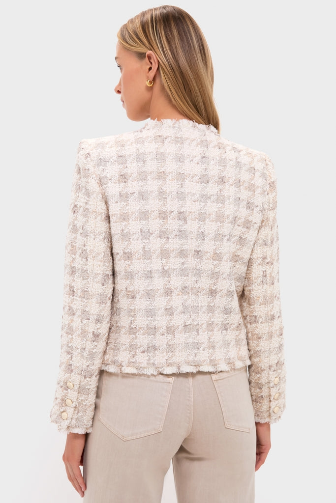 Taupe and Grey Houndstooth Zell Collarless Jacket