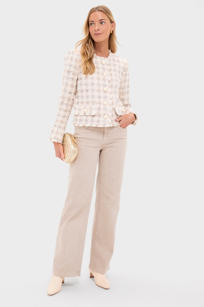 Taupe and Grey Houndstooth Zell Collarless Jacket