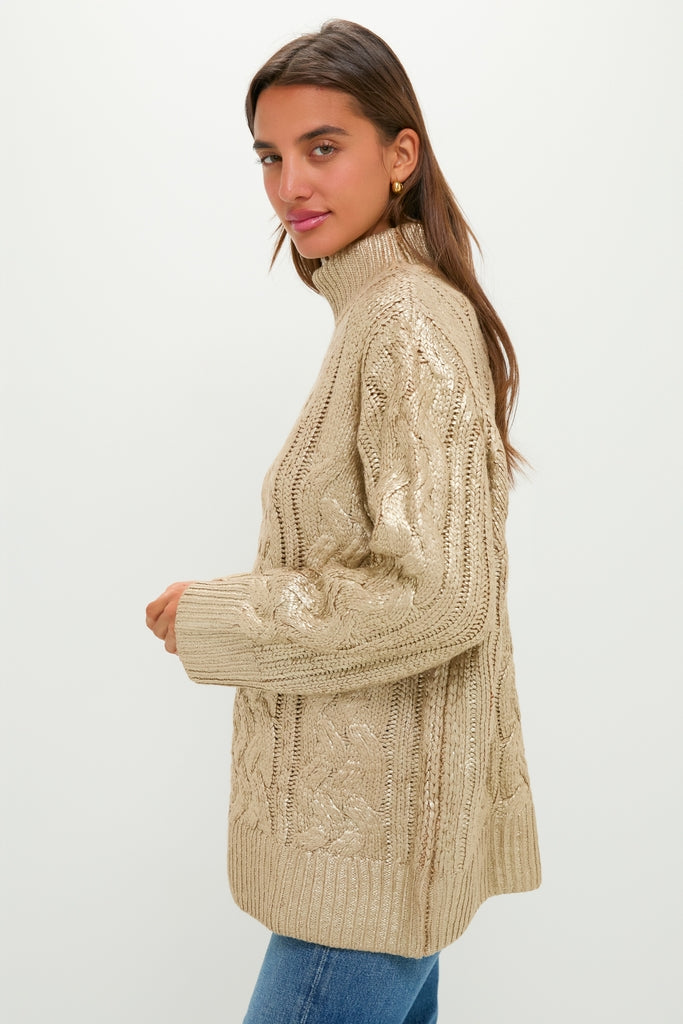 Gold Foil Carder Cable Knit Sweater