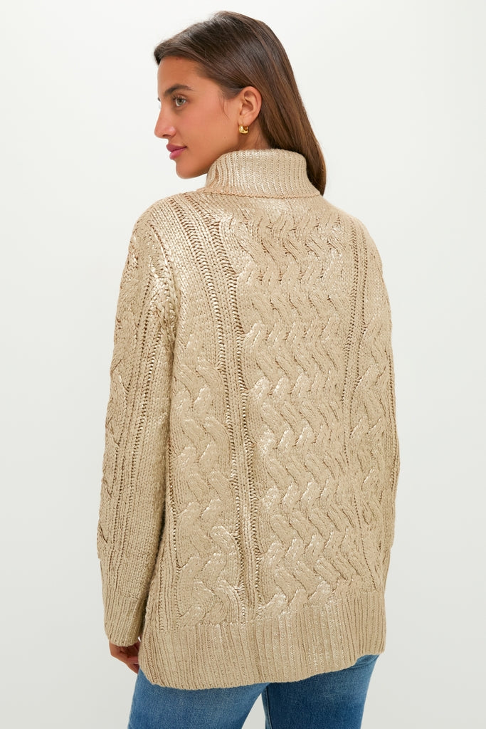 Gold Foil Carder Cable Knit Sweater