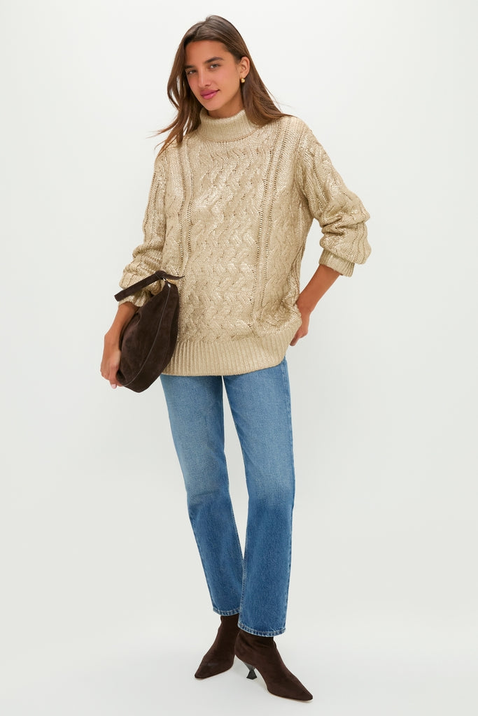 Gold Foil Carder Cable Knit Sweater