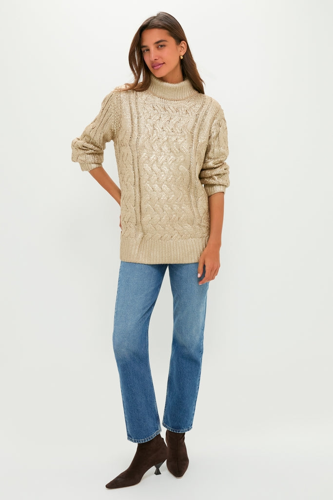 Gold Foil Carder Cable Knit Sweater