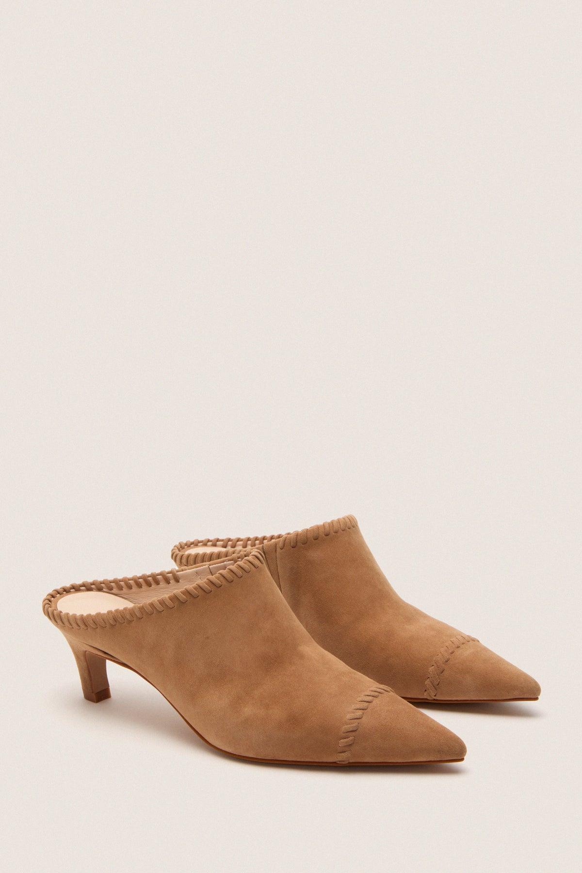 Camel Suede Whipstitch Kathryn Mules