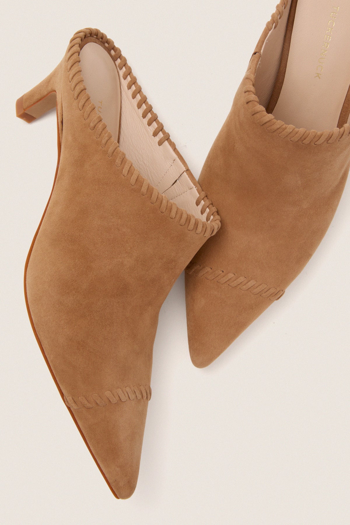 Camel Suede Whipstitch Kathryn Mules