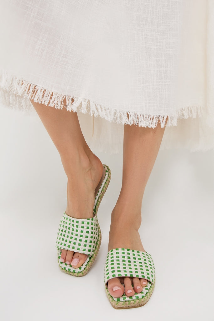 Green Gingham Veronica Slide Sandals