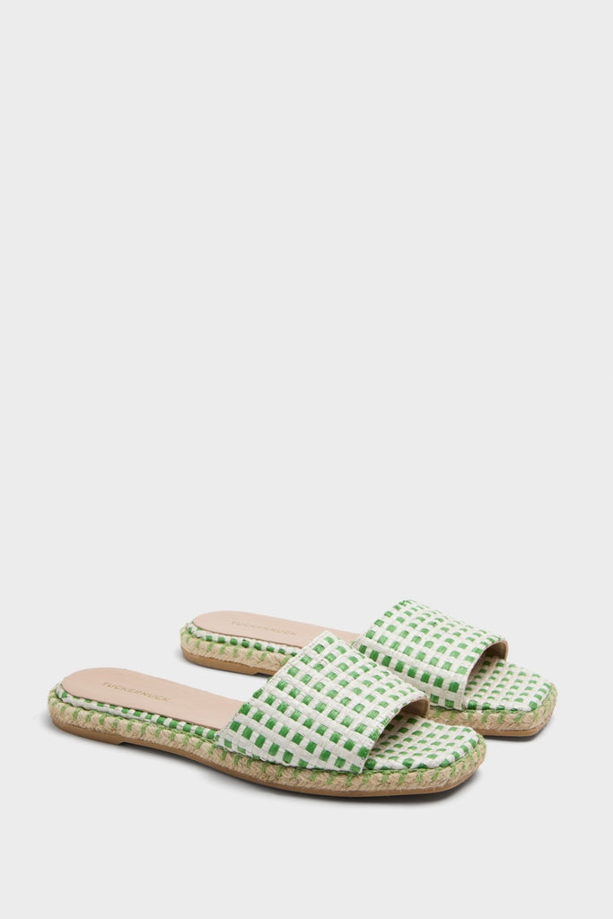 Green Gingham Veronica Slide Sandals