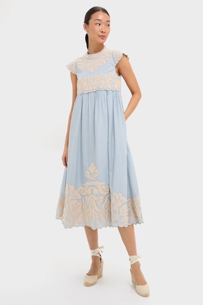 Blue Alexandra Embroidery Cap Sleeve Midi Dress | Sea New York Blue Alexandra Embroidery Cap Sleeve Midi Dress | Sea New York