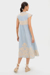 Blue Alexandra Embroidery Cap Sleeve Midi Dress