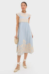 Blue Alexandra Embroidery Cap Sleeve Midi Dress
