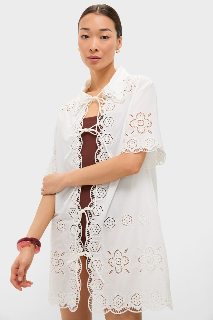 White Babette Eyelet Swim Tie Front Coverup