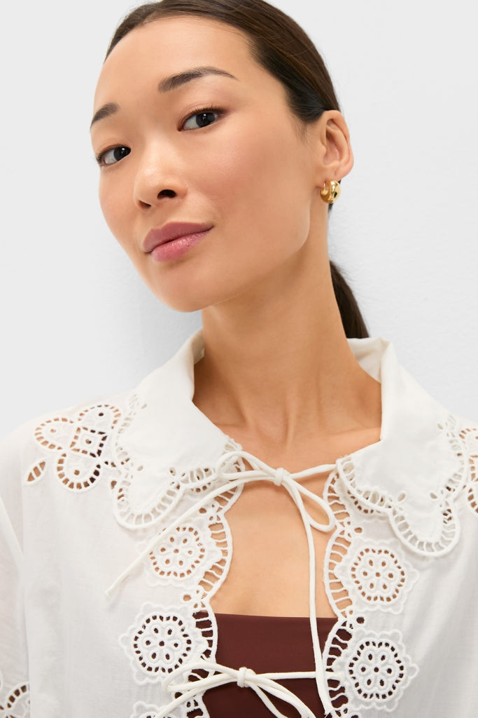 White Babette Eyelet Swim Tie Front Coverup