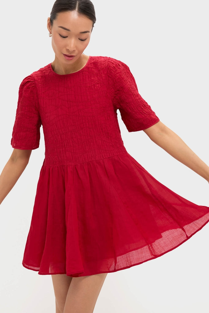 Red Imogen Solid Short Sleeve Dress
