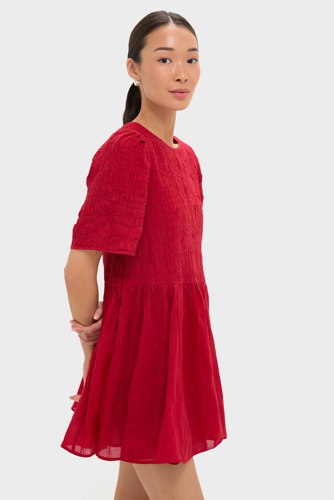 Red Imogen Solid Short Sleeve Dress