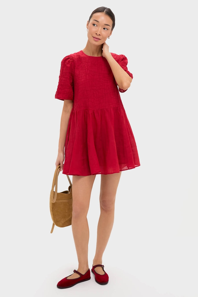 Red Imogen Solid Short Sleeve Dress