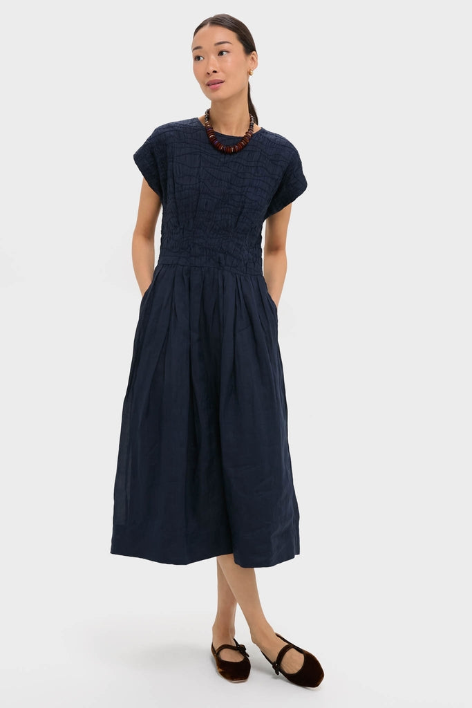 Navy Imogen Solid Midi Dress