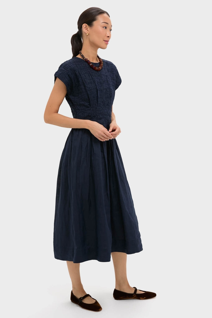 Navy Imogen Solid Midi Dress