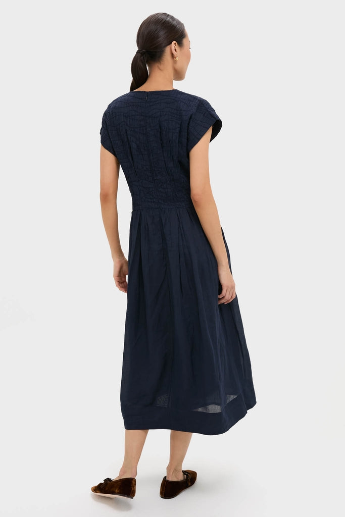 Navy Imogen Solid Midi Dress