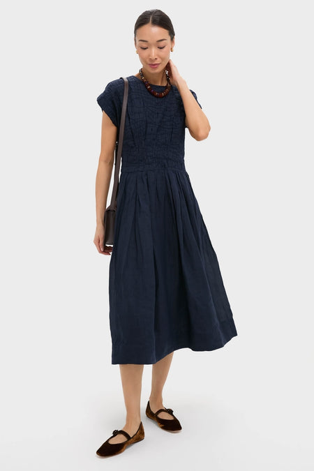 Navy Imogen Solid Midi Dress