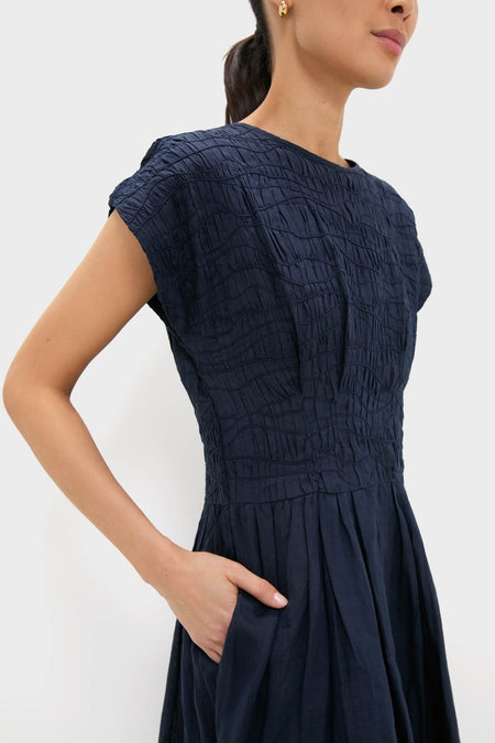 Navy Imogen Solid Midi Dress