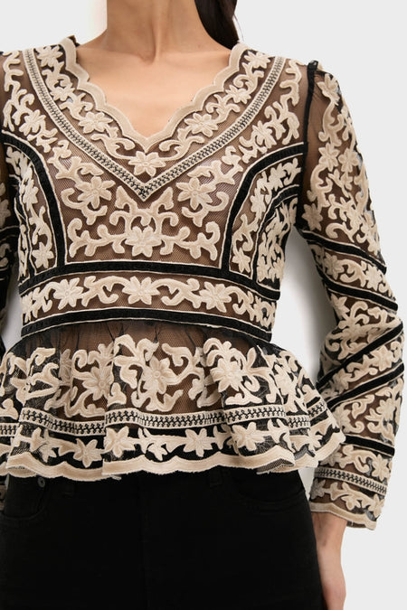 Multi Bea Embroidery Long Sleeve Top