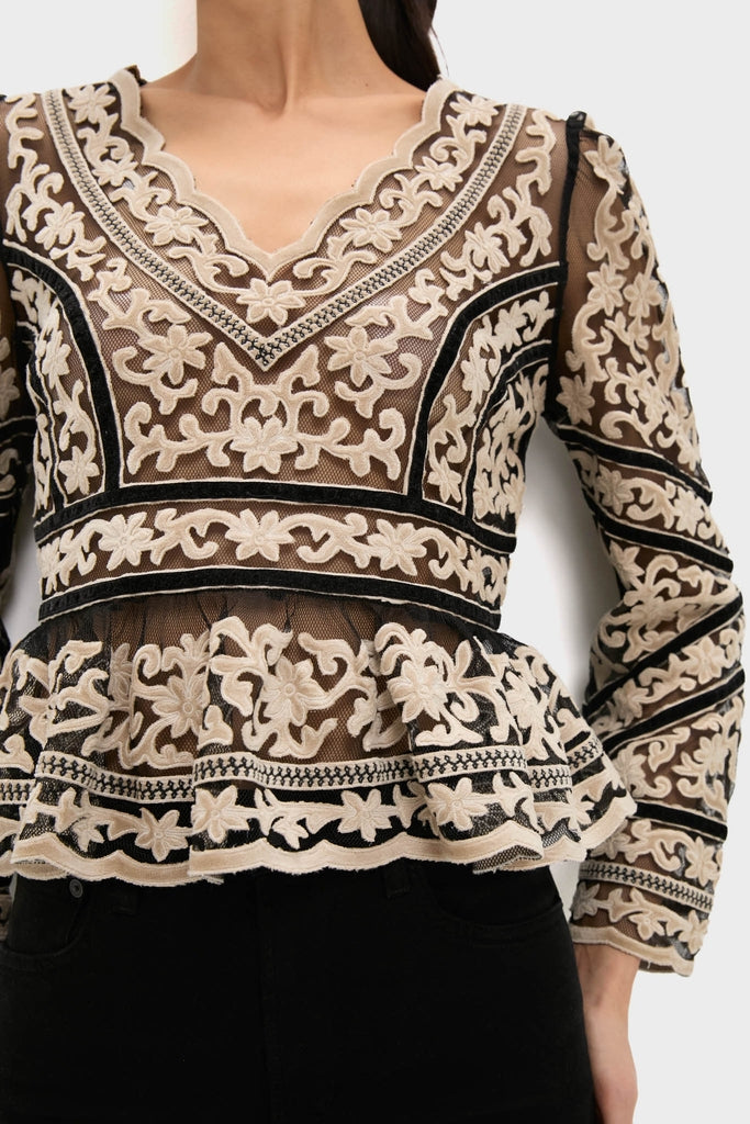 Multi Bea Embroidery Long Sleeve Top