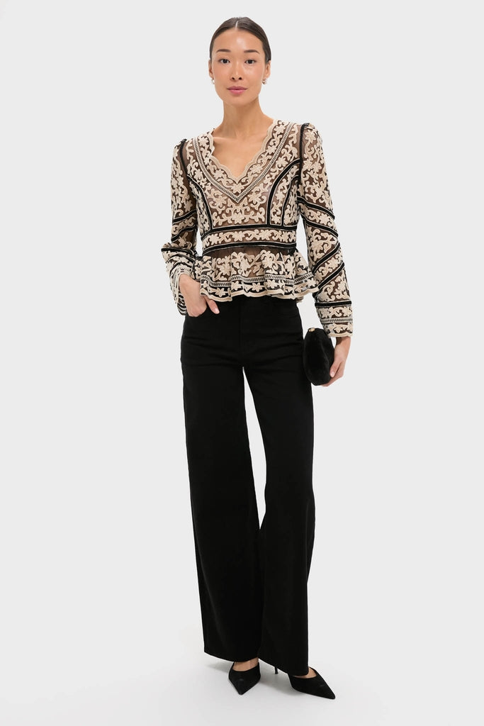 Multi Bea Embroidery Long Sleeve Top