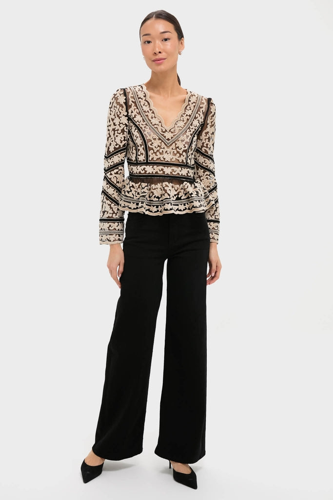 Multi Bea Embroidery Long Sleeve Top