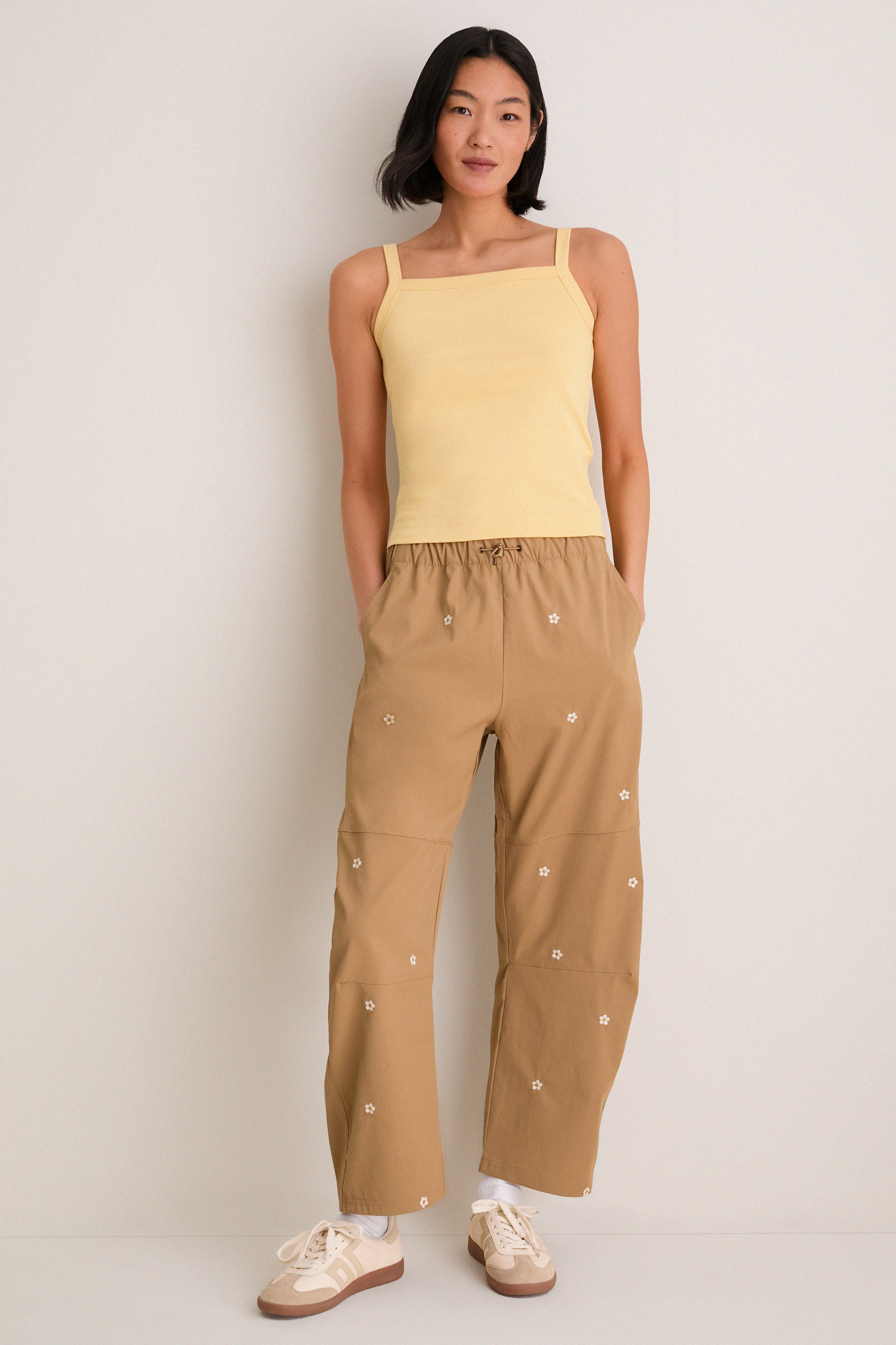 Khaki with Daisy Embroidery Outpost Pant | THE GREAT. Outdoors