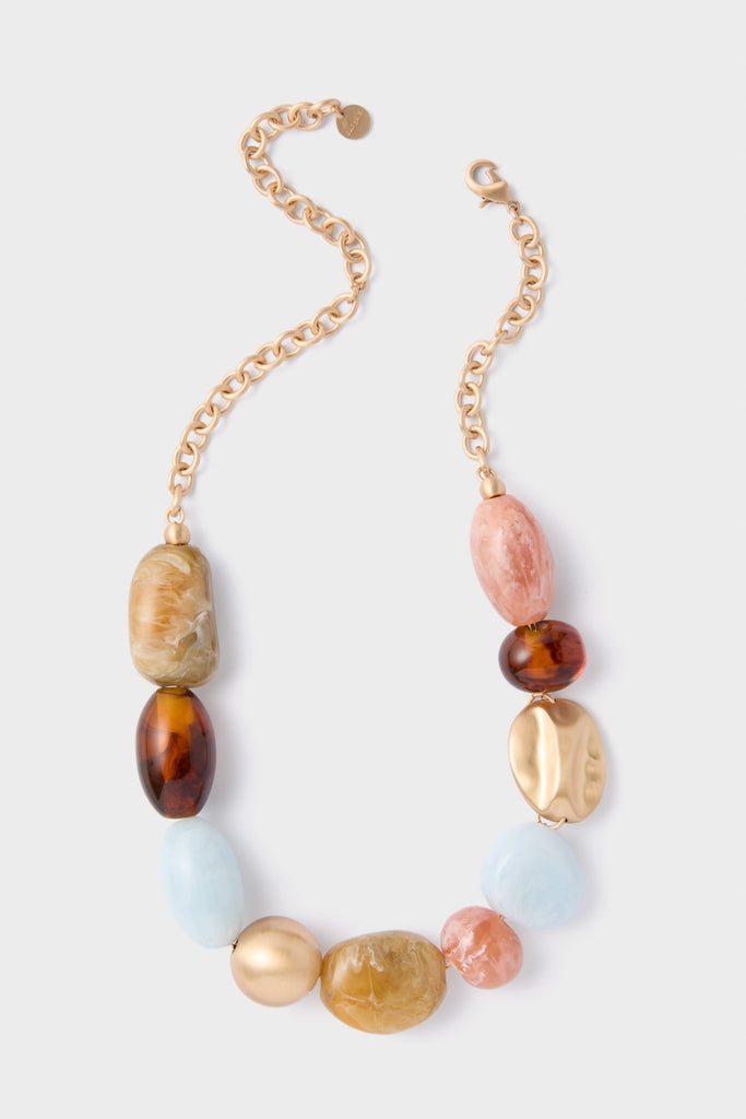 Saddle Bauble Multi Mercier Choker: A high-end, classic necklace featuring oversized, colorful beads and gold-tone accents, offering an effortless and fun accessory for any occasion.