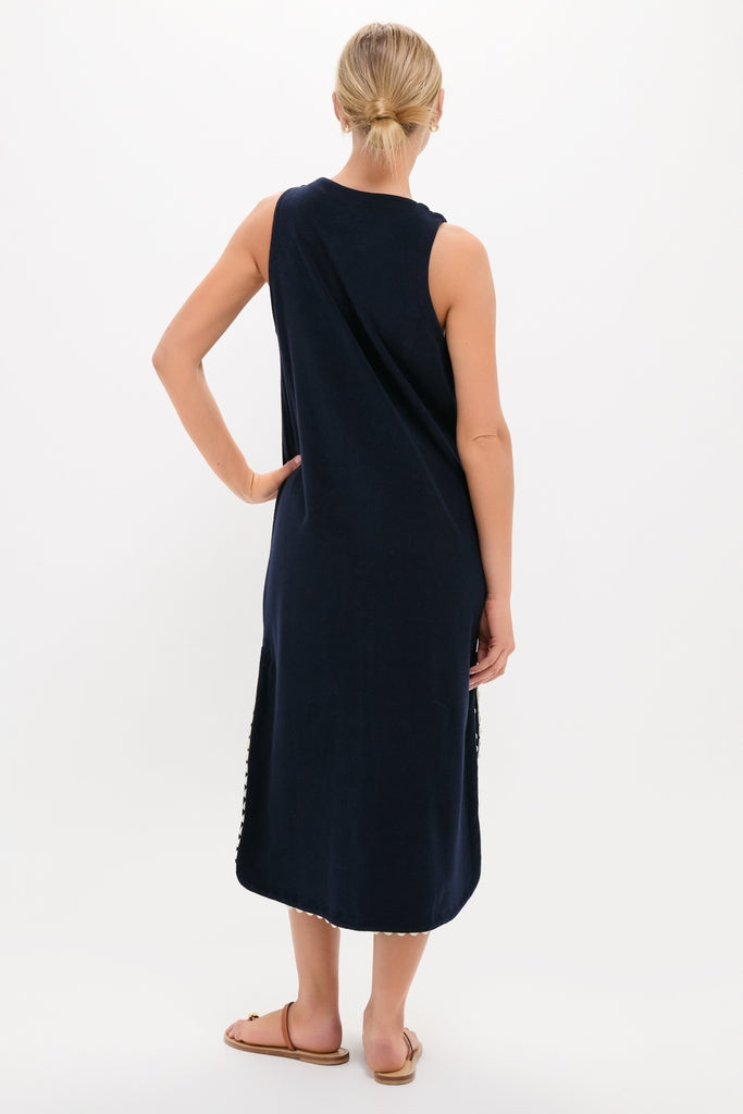 Navy Embroidered Bermuda Terrycloth Caftan