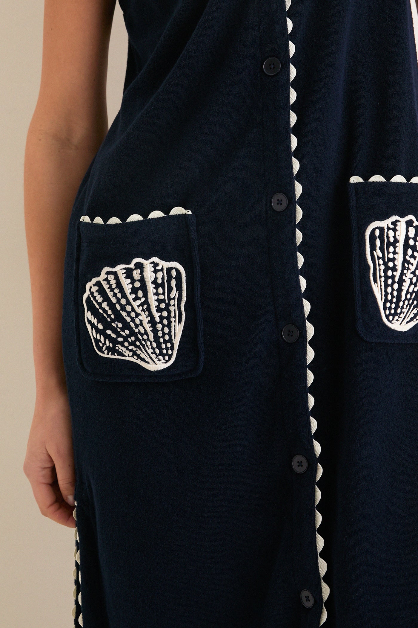 Navy Embroidered Bermuda Terrycloth Caftan