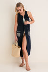 Navy Embroidered Bermuda Terrycloth Caftan