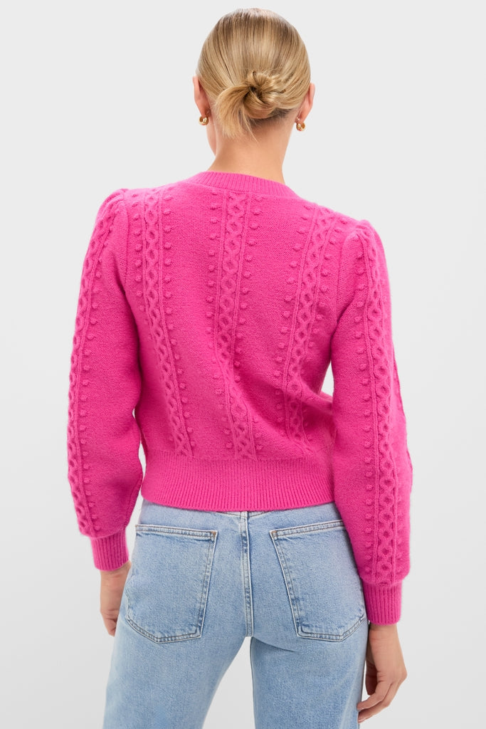 Hot Pink Embroidered Floral Frankie Cardigan | Hyacinth House