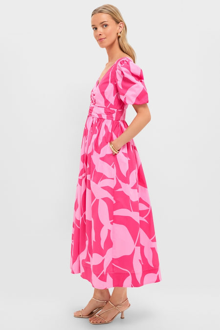 Pink Floral Short Sleeve Carson Maxi Dress