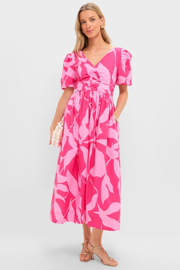 Pink Floral Short Sleeve Carson Maxi Dress