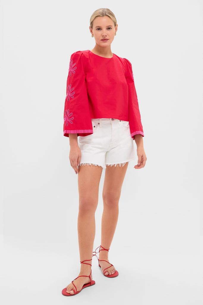 Red & Pink Embroidered Atlantic Blouse
