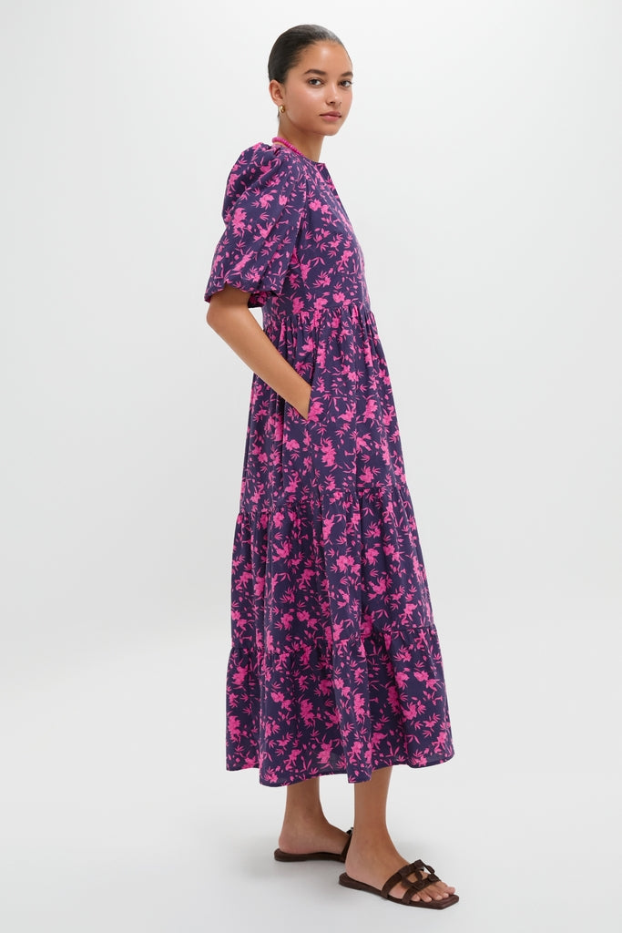 Navy & Fuchsia Floral Cisco Maxi Dres