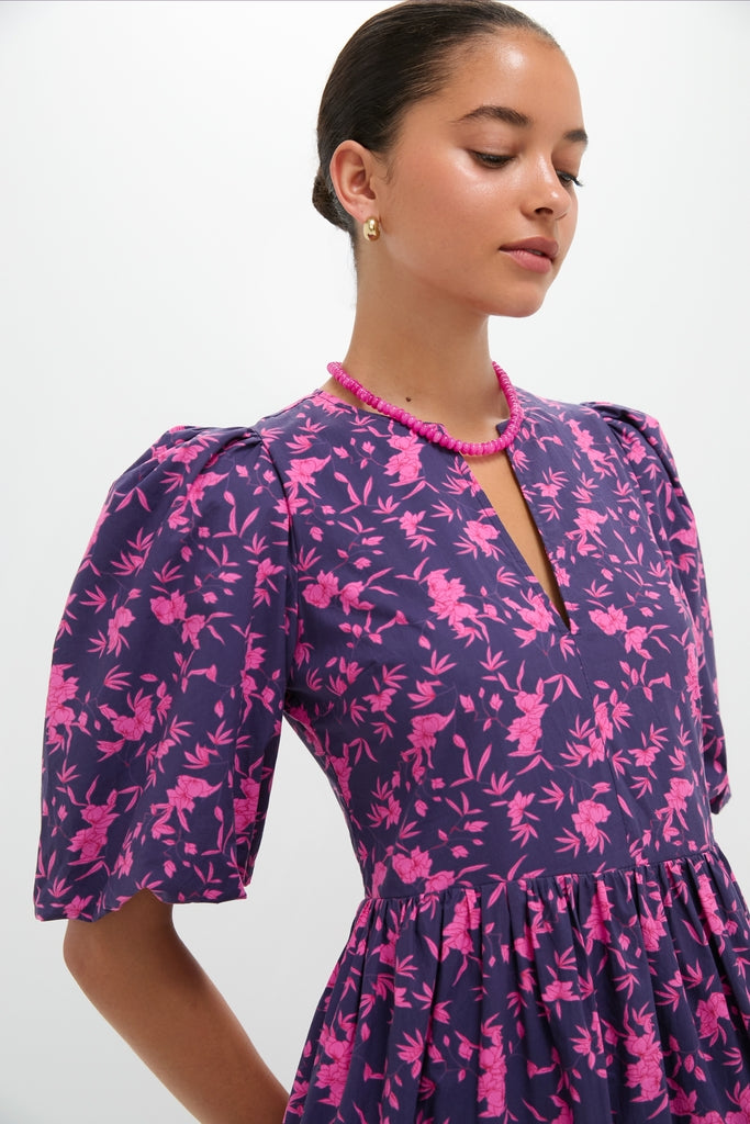Navy & Fuchsia Floral Cisco Maxi Dress