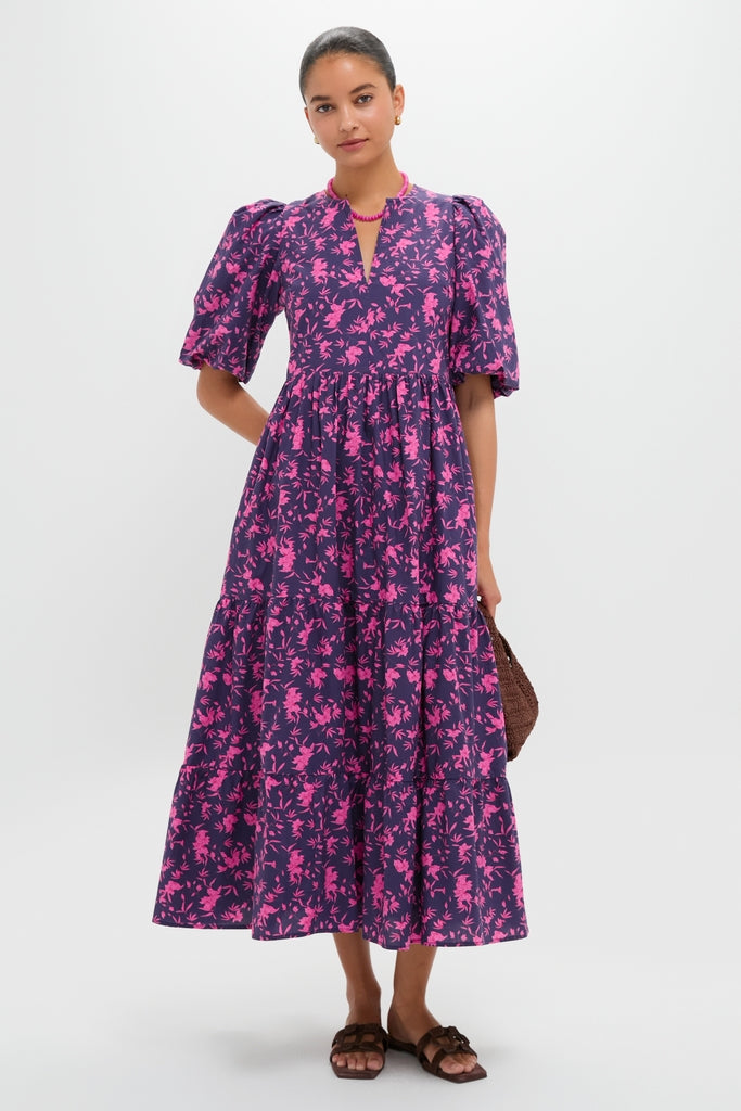 スモック　moca×ribbon  サイズ120 Navy & Fuchsia Floral Cisco Maxi Dress | Hyacinth House