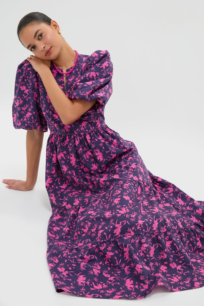 Navy & Fuchsia Floral Cisco Maxi Dress