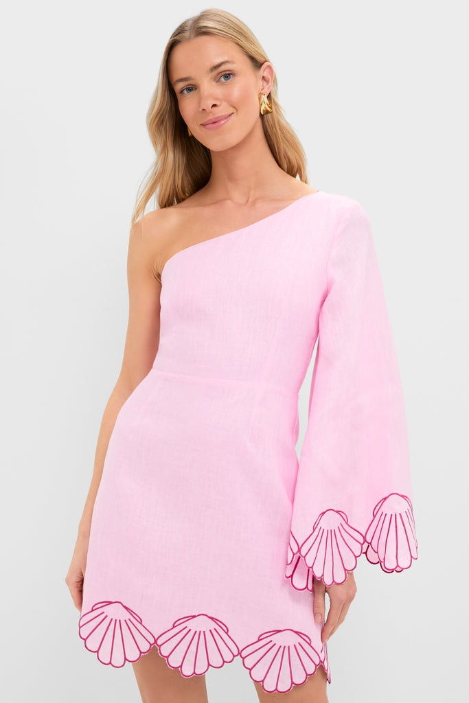 knee length dresses for ladies Pink One-Shoulder Seashell Surina Mini Dress