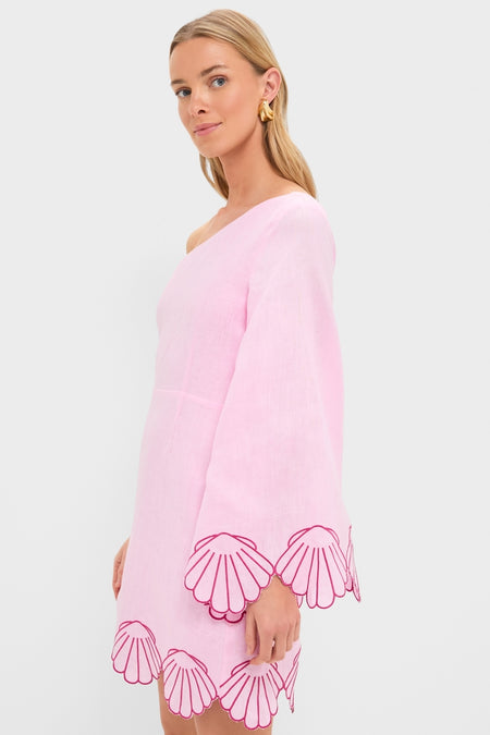 Pink One-Shoulder Seashell Surina Mini Dress