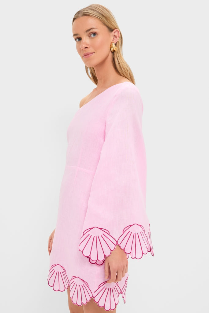 Pink One-Shoulder Seashell Surina Mini Dress