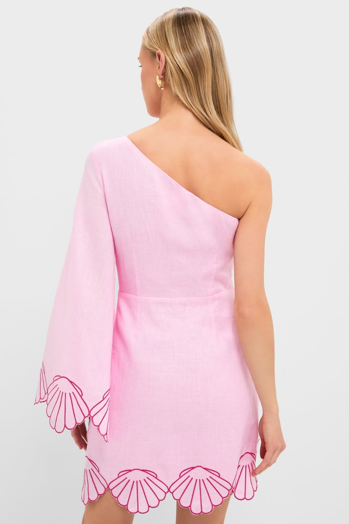 Pink One-Shoulder Seashell Surina Mini Dress
