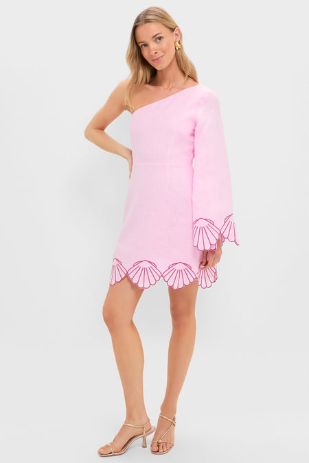 Pink One-Shoulder Seashell Surina Mini Dress