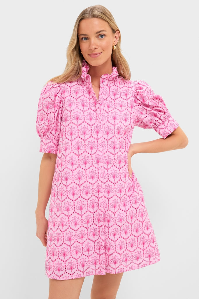 Hyacinth House Pink Palm Eyelet Louisa Mini Dress Pink Palm Eyelet / S