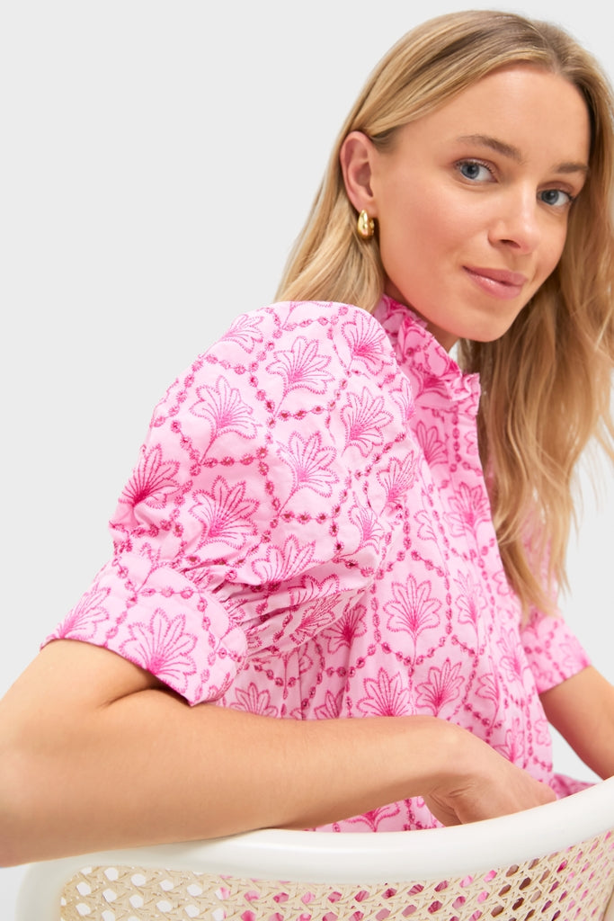 Pink Palm Eyelet Louisa Mini Dress Hyacinth House Pink Palm Eyelet / XXL Pink Palm Eyelet Louisa Mini Dress Hyacinth House Pink Palm Eyelet / XXL