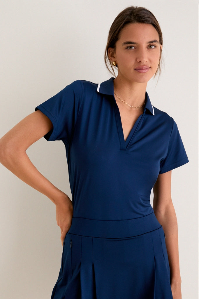 Navy Short Sleeve Performance Jersey Caroline Polo
