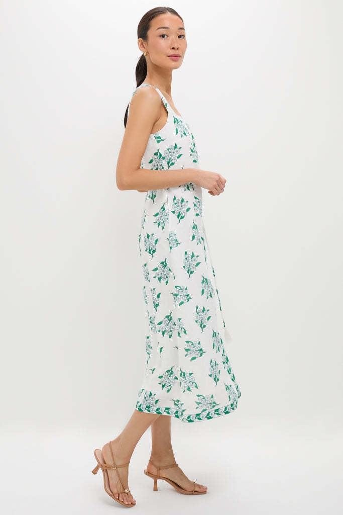 knee length dresses for ladies Periwinkle Blue Floral Embroidered Midi Dress S main image 0