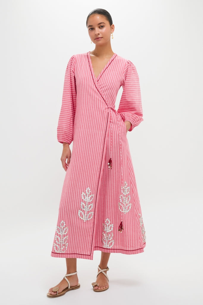 Red Stripe Sofia Robe Midi Dress